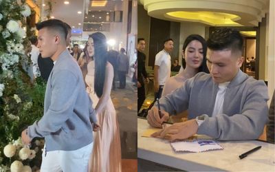Chu Thanh Huyền nhìn Quang Hải không chớp mắt trong đám cưới Đoàn Văn Hậu