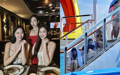 'Xuất ngoại' đầy sang chảnh, Đỗ Thị Hà và chị em phải ngồi xổm, trùm khăn ở hậu trường